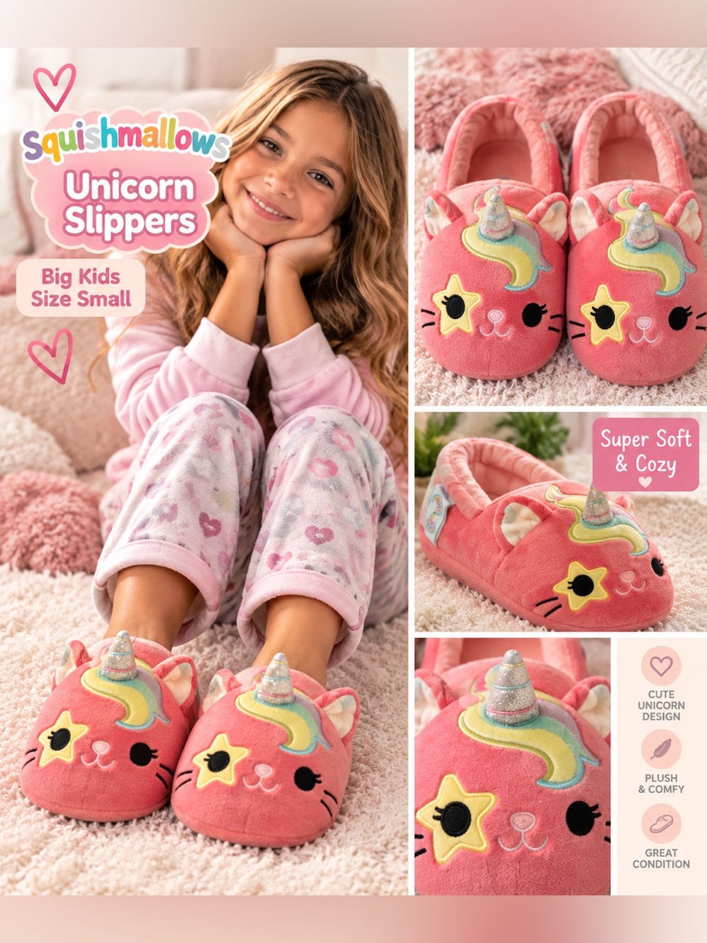 Squishmallows Coral Unicorn Slippers